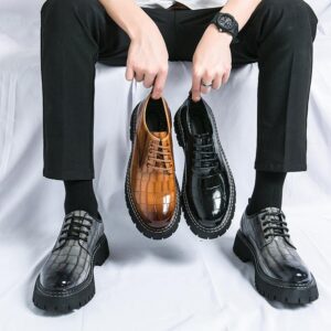 Menâs Oxford Street Style Leather Shoes with Tuxedo Punk Thick Sole