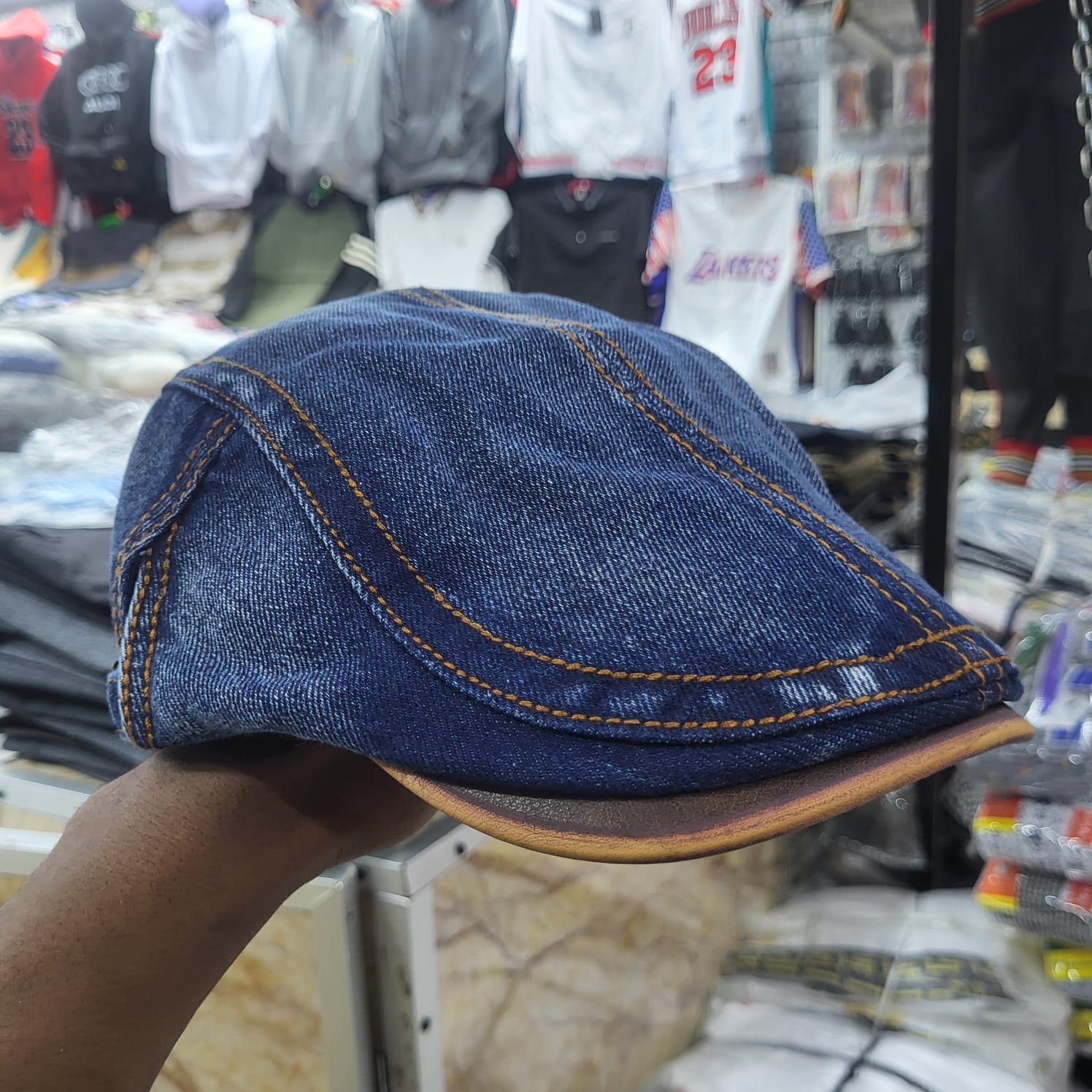 Vintage Denim & Leather Flat Caps - Image 6