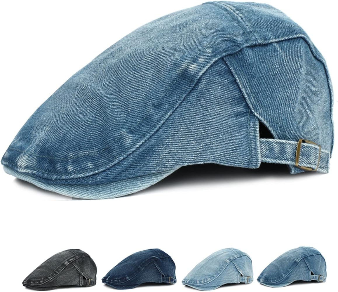 Vintage Denim & Leather Flat Caps - Image 8
