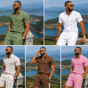Luxe Linen Menâs 2-Piece Shirt & Shorts Set